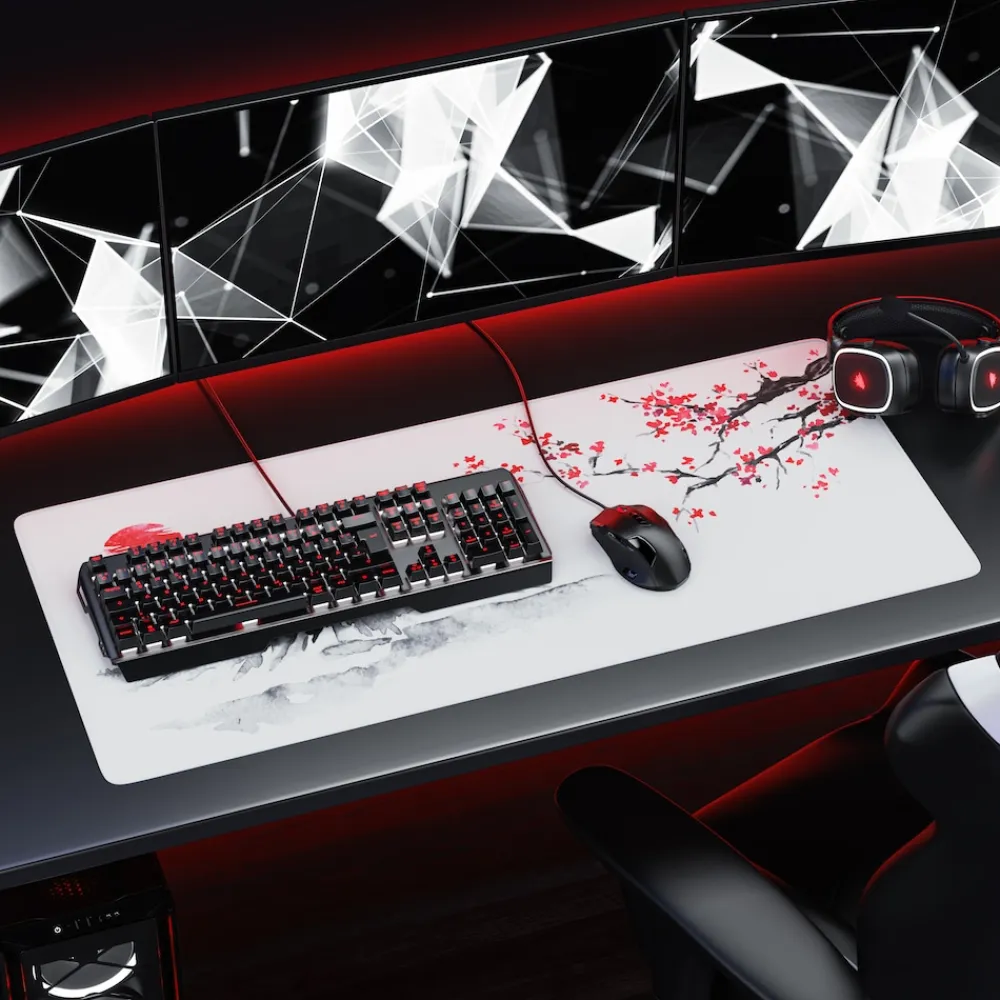 Gaming Mauspad XXL Speed Gaming Mousepad 900x400 mm, Deskpad, rutschfest & abwaschbare Rückseite, für Speed & Präzision, Ink Sakura 4 ^ Titanwolf Outlet