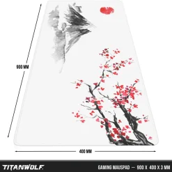 Gaming Mauspad XXL Speed Gaming Mousepad 900x400 mm, Deskpad, rutschfest & abwaschbare Rückseite, für Speed & Präzision, Ink Sakura 4 ^ Titanwolf Outlet