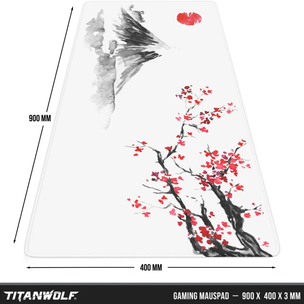 Gaming Mauspad XXL Speed Gaming Mousepad 900x400 mm, Deskpad, rutschfest & abwaschbare Rückseite, für Speed & Präzision, Ink Sakura 4 ^ Titanwolf Outlet
