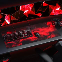 Gaming Mauspad XXL Speed Gaming Mousepad 900x400 mm, Deskpad, rutschfest & abwaschbare Rückseite, für Speed & Präzision, Red Smoke ^ Titanwolf Clearance