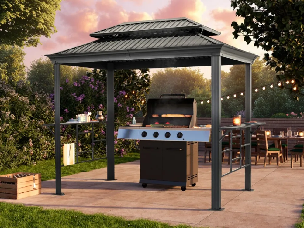 Grillpavillon 2,8x1,8 m mit Stahldach anthrazit ^ TOOLPORT Outlet