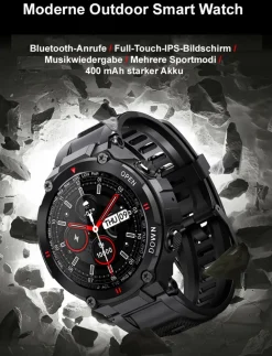 TPFNet Smart Watch / Fitness Tracker IP68 - Silikon Armband - Android & IOS - Grau Schwarz Best