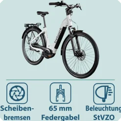 Tretwerk Amber Nexus E Bike Damen 28 Zoll Elektrofahrrad 155 - 185 cm Hollandrad Tiefeinsteiger mit 8 Gang Nabenschaltung weiß Best
