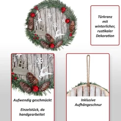 MCW Türkranz -M19, Dekokranz Weihnachtsdeko Kranz Weihnachtskranz, Tannenzapfen Holz rund Ø30cm Sale