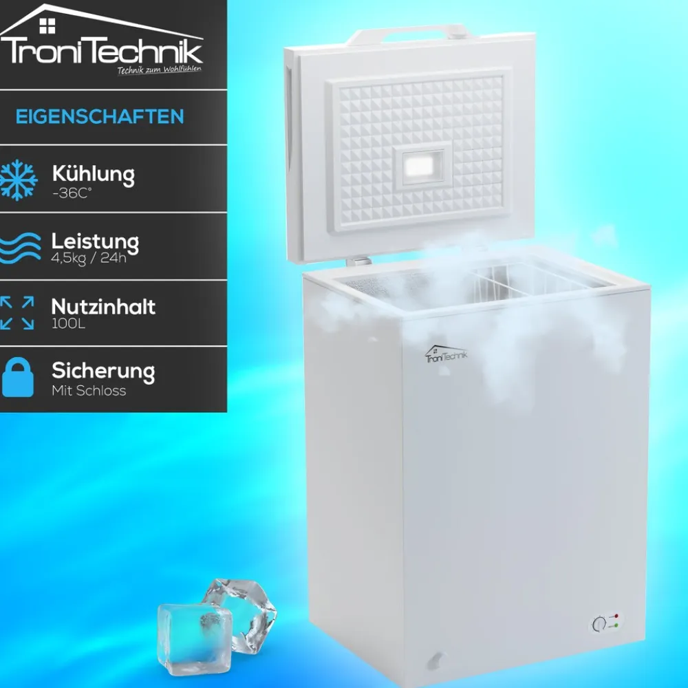 Tronitechnik ® Gefriertruhe Kühltruhe BORGAR PRO mit 2in1 Gefrier- und Kühlfunktion | 110 Liter, 169kwh/Jahr | LED-Licht
