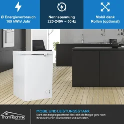 Tronitechnik ® Gefriertruhe Kühltruhe BORGAR PRO mit 2in1 Gefrier- und Kühlfunktion | 110 Liter, 169kwh/Jahr | LED-Licht