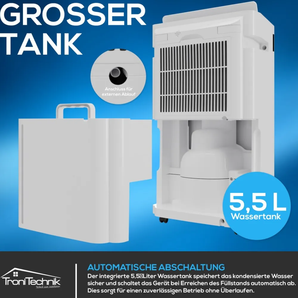 Tronitechnik ® Luftentfeuchter TT-EF 04.1, WiFi steuerbar, 20l/24h, 5,5l Tank, Kompressor, Auto-Swing, Timer, Farb-LED, Ionisator, für Räume bis 30m² Best
