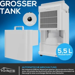 Tronitechnik ® Luftentfeuchter TT-EF 04.1, WiFi steuerbar, 20l/24h, 5,5l Tank, Kompressor, Auto-Swing, Timer, Farb-LED, Ionisator, für Räume bis 30m² Best