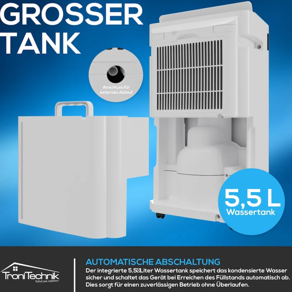 Tronitechnik ® Luftentfeuchter TT-EF 04.1, WiFi steuerbar, 20l/24h, 5,5l Tank, Kompressor, Auto-Swing, Timer, Farb-LED, Ionisator, für Räume bis 30m² Best