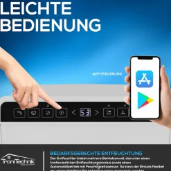 Tronitechnik ® Luftentfeuchter TT-EF 04.1, WiFi steuerbar, 20l/24h, 5,5l Tank, Kompressor, Auto-Swing, Timer, Farb-LED, Ionisator, für Räume bis 30m² Best