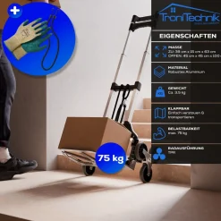 ® Sackkarre Handkarre klappbar, Transportkarre bis 75kg, Klappwagen für Treppen - Sternrad, höhenverstellbar ^ Tronitechnik