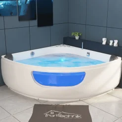 Tronitechnik ® Whirlpool Badewanne Eckwhirlpool PAROS 150cm x 150cm, vormontiert, Acrylwanne 2 Pers., 12 Düsen, Sanitäracryl Clearance