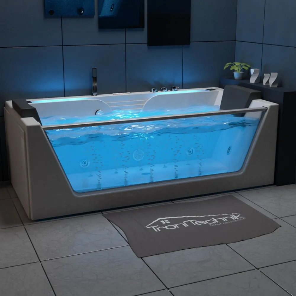 ® Whirlpool Badewanne KOS 2 179cm x 85cm mit Heizung, Hydromassage, Bachlauf und Farblichtherapie, Sanitäracryl ^ Tronitechnik Best