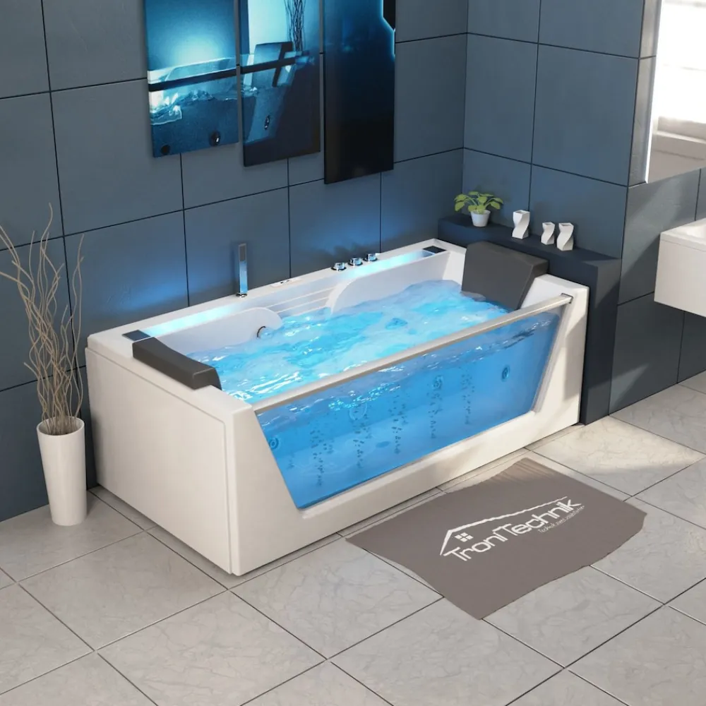 ® Whirlpool Badewanne KOS 2 179cm x 85cm mit Heizung, Hydromassage, Bachlauf und Farblichtherapie, Sanitäracryl ^ Tronitechnik Best