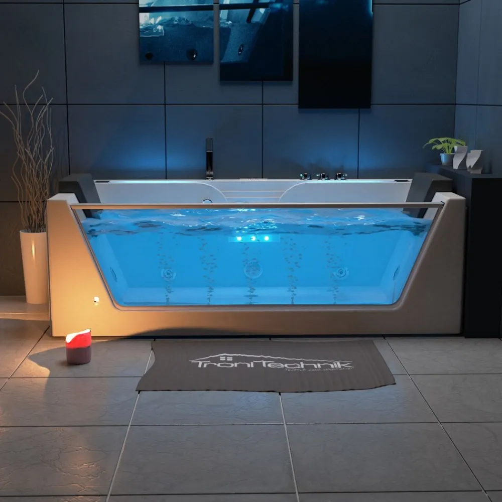 ® Whirlpool Badewanne KOS 2 179cm x 85cm mit Heizung, Hydromassage, Bachlauf und Farblichtherapie, Sanitäracryl ^ Tronitechnik Best