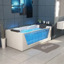 ® Whirlpool Badewanne KOS 2 179cm x 85cm mit Heizung, Hydromassage, Bachlauf und Farblichtherapie, Sanitäracryl ^ Tronitechnik Best