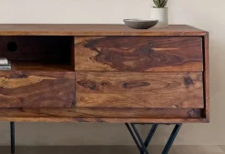 Finebuy TV Lowboard Sheesham Massivholz 160 cm Türen Schublade Fach Metallfüße Online
