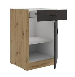 Küchen-Preisbombe Unterschrank 50 Stilo Grau + Eiche Artisan Küchenzeile Vollauszug Soft-Close Hot