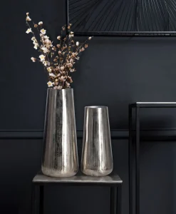 Finebuy Vase 2er Set Blumenvase Aluminium Silber Wohndeko Tischvase Modern Rund Clearance