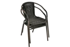 Bistrostuhl  Stapelstuhl Balkonstuhl Gartenstuhl  | dunkel- | Rattan Stahl | Gumminoppen / Gummikappen versehen | Maße H.73 x B. 53 x T. 60 cm ^ VCM Sale
