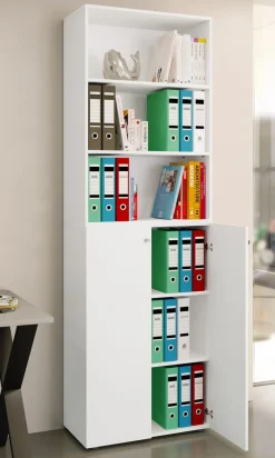 VCM Büroschrank mit 6 Fächern | Büroregal | moderner Aktenschrank mit Drehtüren | Maße ca. H. 220 x B. 70 x T. 40cm – Lona 6-Fach Weiß Outlet