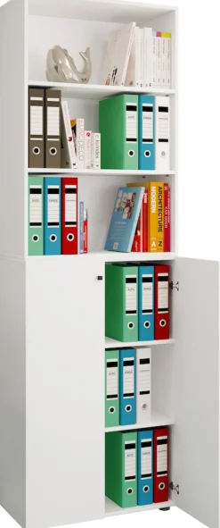 VCM Büroschrank mit 6 Fächern | Büroregal | moderner Aktenschrank mit Drehtüren | Maße ca. H. 220 x B. 70 x T. 40cm – Lona 6-Fach Weiß Outlet
