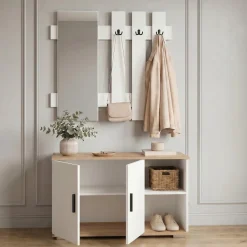 Diele Garderoben Set mit Schuhschrank Sitzbank, Wandgarderobe & Spiegel - Gados XL ^ VCM Outlet