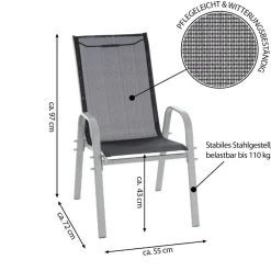 VCM 4er Set Gartenstuhl Stapelstuhl Balkonstuhl Hochlehner | / Rhamen grau |  stappelbar | Maße H. 93 x B. 55 x T. 58 cm Schwarz New