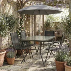 Gartentisch aus Glas und Metall | Esstisch | Maße ca. H. 70 x B. 110 x T. 55 cm | Anthrazit | Balkontisch Gartenmöbel 110x55 ^ VCM Best
