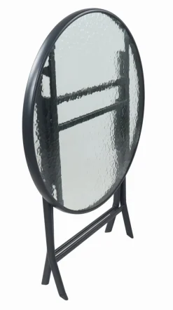 Gartentisch rund Ø 70 cm, Metall Tisch mit Glasplatte, klappbar, wetterbeständig, Balkontisch für Garten oder Terrasse Outdoor, Sonlas ^ VCM Clearance