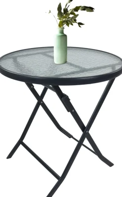 Gartentisch rund Ø 70 cm, Metall Tisch mit Glasplatte, klappbar, wetterbeständig, Balkontisch für Garten oder Terrasse Outdoor, Sonlas ^ VCM Clearance