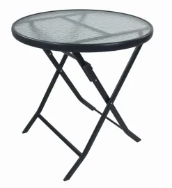 Gartentisch rund Ø 70 cm, Metall Tisch mit Glasplatte, klappbar, wetterbeständig, Balkontisch für Garten oder Terrasse Outdoor, Sonlas ^ VCM Clearance