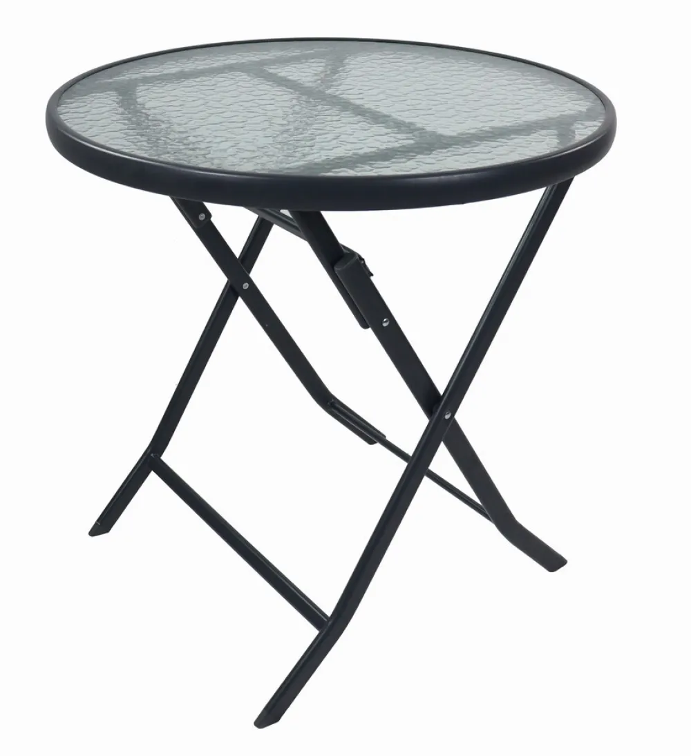 Gartentisch rund Ø 70 cm, Metall Tisch mit Glasplatte, klappbar, wetterbeständig, Balkontisch für Garten oder Terrasse Outdoor, Sonlas ^ VCM Clearance