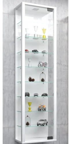 VCM Glasvitrine hängend | Vitrine Glas mit ESG-Sicherheitsglas | Maße ca. H. 115 x B. 33 x T. 18 cm| Hängevitrine Glas | Modern und platzsparend | Glas Vitrinenschrank - Stano Maxi Weiß Sale