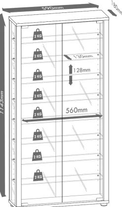 Glasvitrine hängend | Vitrine Glas mit ESG-Sicherheitsglas | Maße ca. H. 115 xx B. 59 x T. 18 cm| Hängevitrine Glas | Modern und platzsparend | Glas Vitrinenschrank - Vitrosa Maxi Spiegel ^ VCM Clearance