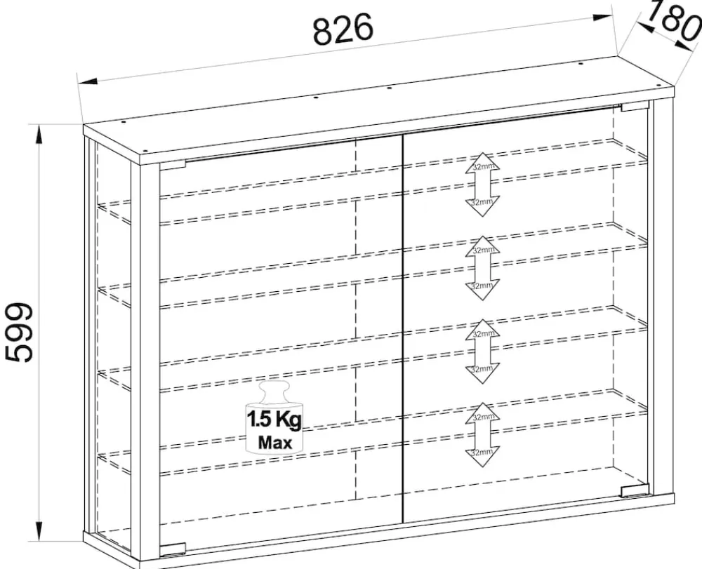 Glasvitrine hängend | Vitrine Glas mit ESG-Sicherheitsglas | Maße: H. 60 x B. 83 x T. 18 cm | Hängevitrine Glas | Modern und platzsparend | Glas Vitrinenschrank - Vitrosa L ^ VCM