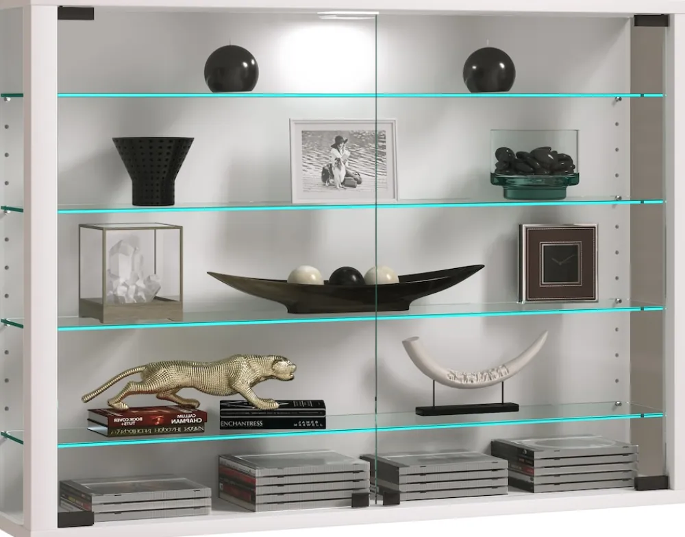 Glasvitrine hängend | Vitrine Glas mit ESG-Sicherheitsglas | Maße: H. 60 x B. 83 x T. 18 cm | Hängevitrine Glas | Modern und platzsparend | Glas Vitrinenschrank - Vitrosa L ^ VCM