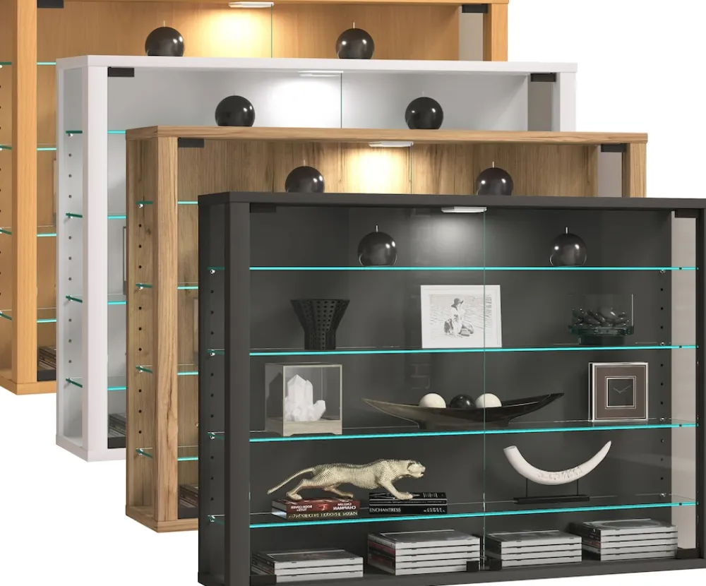 Glasvitrine hängend | Vitrine Glas mit ESG-Sicherheitsglas | Maße: H. 60 x B. 83 x T. 18 cm | Hängevitrine Glas | Modern und platzsparend | Glas Vitrinenschrank - Vitrosa L ^ VCM