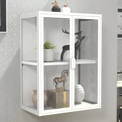 Glasvitrine hängend | Vitrine Glas mit ESG-Sicherheitsglas | Maße ca. H. 80 x B. 60 x T. 35 cm | Hängevitrine Glas | Modern und platzsparend | Glas Vitrinenschrank - Flokas M ^ VCM New