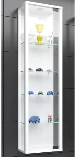 VCM Glasvitrine hängend | Vitrine Glas mit ESG-Sicherheitsglas | Maße ca. H. 115 x B. 33 x T. 18 cm| Hängevitrine Glas | Modern und platzsparend | Glas Vitrinenschrank - Stano Mini Weiß Online