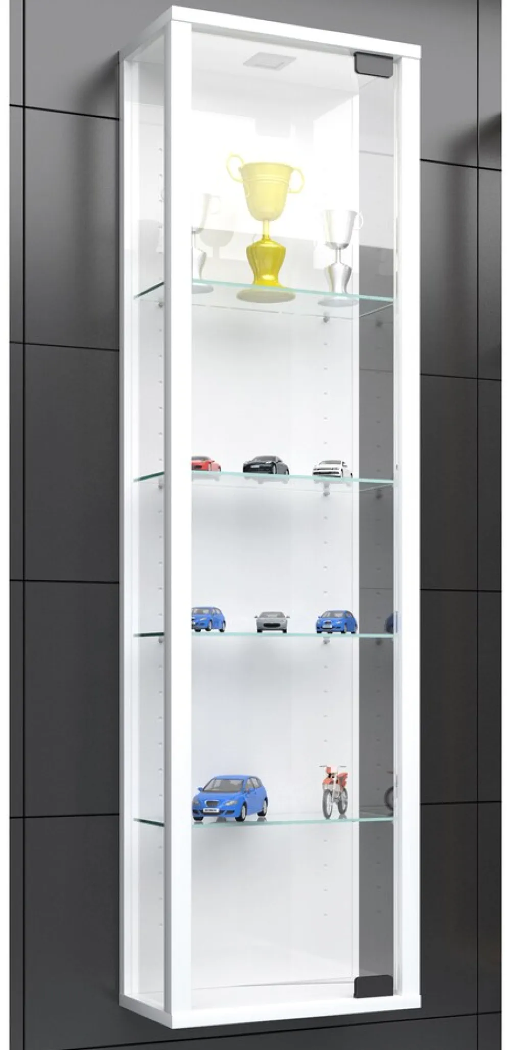 VCM Glasvitrine hängend | Vitrine Glas mit ESG-Sicherheitsglas | Maße ca. H. 115 x B. 33 x T. 18 cm| Hängevitrine Glas | Modern und platzsparend | Glas Vitrinenschrank - Stano Mini Weiß Online