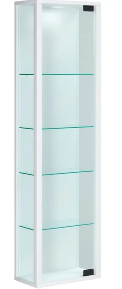 VCM Glasvitrine hängend | Vitrine Glas mit ESG-Sicherheitsglas | Maße ca. H. 115 x B. 33 x T. 18 cm| Hängevitrine Glas | Modern und platzsparend | Glas Vitrinenschrank - Stano Mini Weiß Online