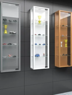 VCM Glasvitrine hängend | Vitrine Glas mit ESG-Sicherheitsglas | Maße ca. H. 115 x B. 33 x T. 18 cm| Hängevitrine Glas | Modern und platzsparend | Glas Vitrinenschrank - Stano Mini Weiß Online
