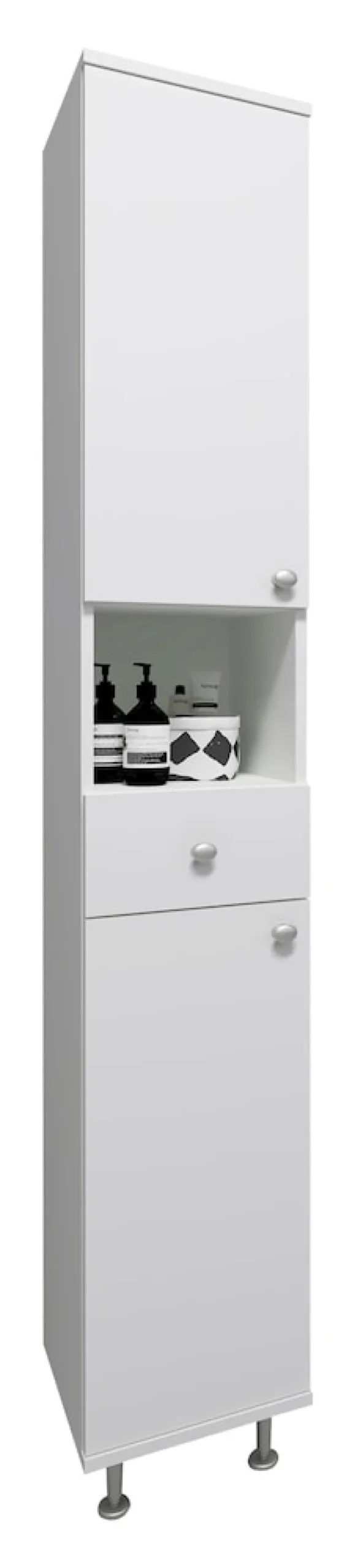 VCM Holz Badezimmerschrank | Badmöbel | Hochschrank | Badschrank | Maße ca. H. 185 x B. 30 x T. 31 cm - Nilosi Weiß Sale