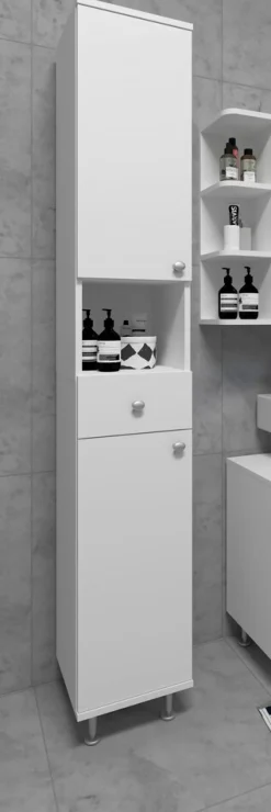 VCM Holz Badezimmerschrank | Badmöbel | Hochschrank | Badschrank | Maße ca. H. 185 x B. 30 x T. 31 cm - Nilosi Weiß Sale
