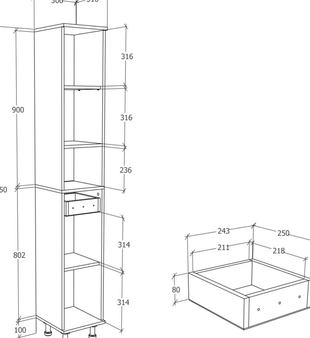 VCM Holz Badezimmerschrank | Badmöbel | Hochschrank | Badschrank | Maße ca. H. 185 x B. 30 x T. 31 cm - Nilosi Weiß Sale
