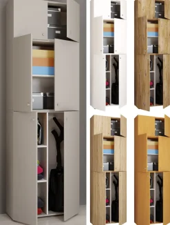 VCM Holz Besenschrank | 6 Fächer | Maße: H. 223 x B. 70 x T. 39 cm | Haushaltsschrank | Mehrzweckschrank | Aufsatz mit zwei Türen - Lona Weiß Online