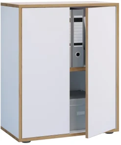 VCM Holz Büroschrank Ordner Aktenschrank Büromöbel Schrank Salia 2-fach Breite 60 cm Drehtüren Weiß New