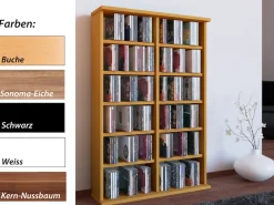 Holz CD DVD Stand Regal | CD Regal mit Platz für 300 CDs oder 130 DVDs oder 72-Videos | Maße: H. 92 x B. 60 x T. 18 cm. | Elegantes DVD Regal | Blu ray Regal | CD Regal - Ronul ^ VCM Outlet