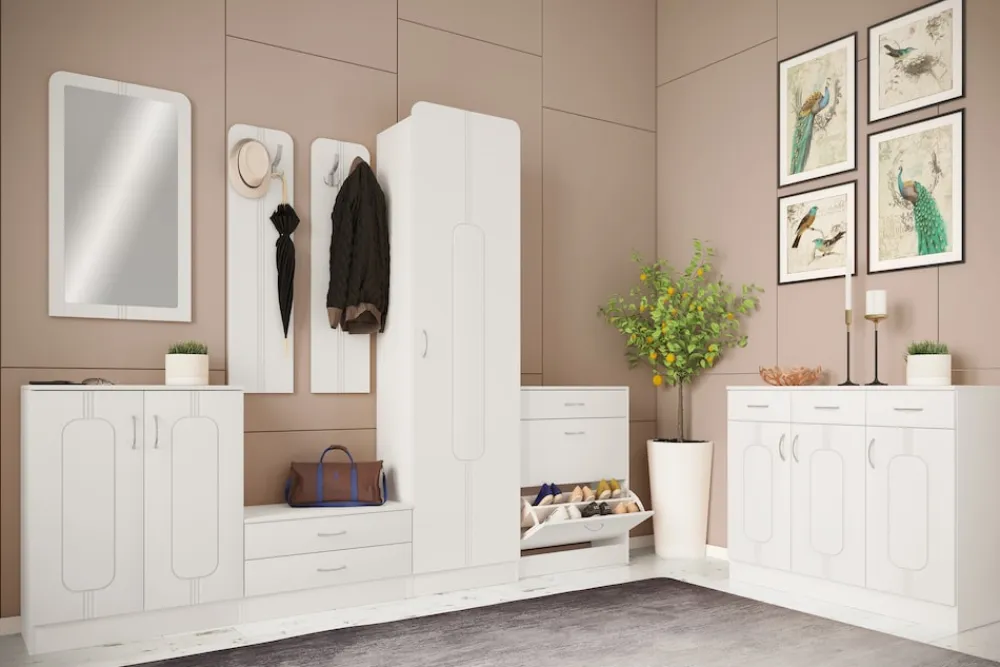 VCM Holz Flurschrank | stehend | Maße: H. 196 x B. 55 x T. 36 cm | 1 große Tür | mit Ablage - Balia Weiß Outlet